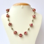 Red Handmade Necklace Studded with Pink + White Rhinestones Red Handmade Necklace Studded with Pink + White Rhinestones