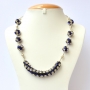 Black Handmade Necklace Studded with White + Blue Rhinestones Black Handmade Necklace Studded with White + Blue Rhinestones