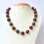Handmade Necklace with Red & Blue Beads having Metal Flowers Handmade Necklace with Red & Blue Beads having Metal Flowers