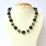 Handmade Necklace with Black & Blue Beads having Metal Flowers Handmade Necklace with Black & Blue Beads having Metal Flowers