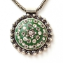 Handmade Green Pendant Studded with Silver Plated Flowers