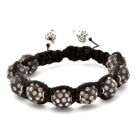 Black Shamballa Bracelet With Gray Rhinestone | MSBR-154