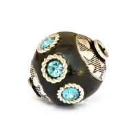 Black Beads Studded with Metal Rings & Aqua Rhinestones