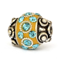 Yellow Beads Studded with Metal Rings & Aqua-Blue Rhinestones