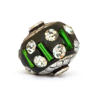 Black Beads Studded with Green Glass Tubes & White Rhinestones