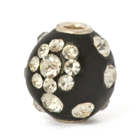 Black Round Beads Studded with Rhinestones