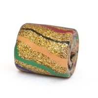 Golden Cylindrical Beads with Multicolor Stripes