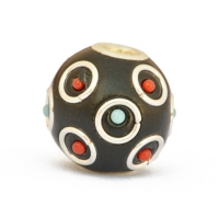 Black Kashmiri Beads Studded with Metal Rings & Grains