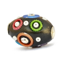 Black Beads Studded with Seed Beads & Colorful Rings