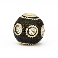 Black Glitter Beads Studded with Metal Rings & White Rhinestones