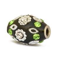 Black Beads Studded with White + Green Rhinestones & Accessories
