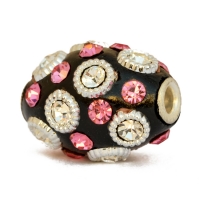 Black Beads Studded with Silver Rings & Pink + White Rhinestones