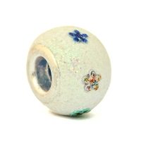 Shining White Euro Style Bead Studded with Glittery Flowers