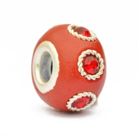Red Euro Style Beads Studded with Metal Rings & Rhinestones