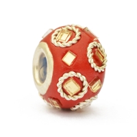 Red Euro Style Beads Studded with Metal Rings & Mirrors