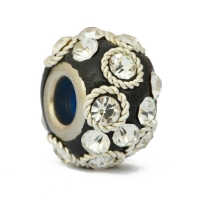 Black Euro Style Beads Studded with Rhinestones + Metal Rings