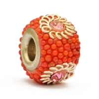 Red Euro Style Bead Studded with Red Grains & Rhinestones
