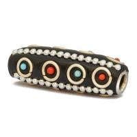 Black Tube Beads Studded with Metal Chains & Grains