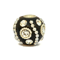 Black Beads Studded with Chains, Rhinestones & Metal Rings