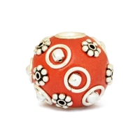Red Kashmiri Beads Studded with Metal Rings + Flowers + Balls