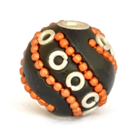 Black Round Beads Studded with Metal Chains & Metal Rings
