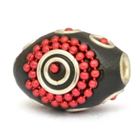 Black Cylindrical Beads Studded with Red Metal Chains & Rings