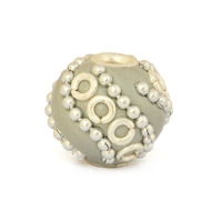 13 mm Gray Round Beads Studded with Metal Rings & Chains