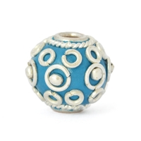 Blue Kashmiri Beads Studded with Silver Plated Rings & Metal Balls