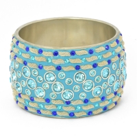 Handmade Blue Bangle Studded with Metal Accessories & Rhinestones