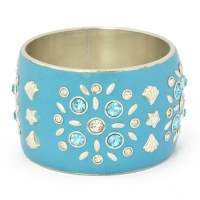 Handmade Blue Bangle Studded with Metal Accessories