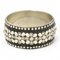 Handmade Black Bangle Studded with Metal Accessories & White Rhinestones