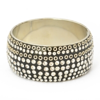 Handmade Black Bangle Studded with Metal Rings & White Rhinestones