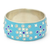 Handmade Blue Bangle Studded with Accessories, White & Blue Rhinestones