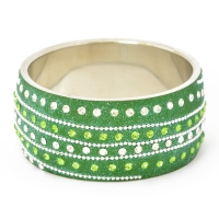 Handmade Green Bangle Studded with Metal Chain & Rhinestones