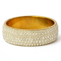 Handmade White Bangle Studded with Metal Rings & White Rhinestones