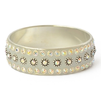 Gray Kashmiri Bangle Studded with Metal Rings & Rhinestones