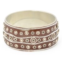 Brown Kashmiri Bangle Studded with Metal Chains, Rings & Flowers