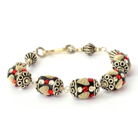 Handmade Bracelet having Black Beads with Metal Hearts & Rhinestones
