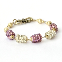Handmade Bracelet having White & Purple Rhinestone Beads