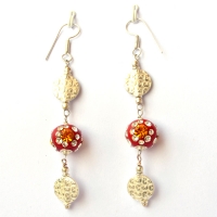 Handmade Earrings having Red Beads with Rhinestones