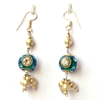 Handmade Earrings having Teal Glitter Beads with Rhinestones