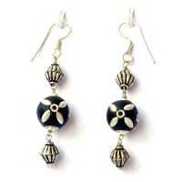 Handmade Earrings having Black Beads with Silver Plated Accessories