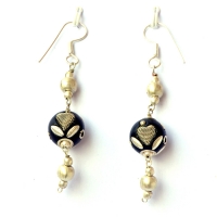 Handmade Earrings having Black Beads with Metal Hearts & Accessories