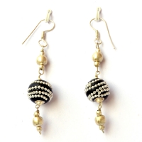 Handmade Earrings having Black Beads with Metal Chains