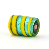 Cylindrical Yellow with Silver Foil Glass Beads