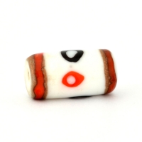 White Glass Beads with Black & Red Spots