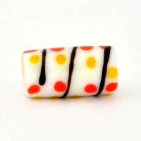 White Glass Beads with Red & Yellow Dots