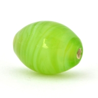 Barrel Shaped Lime-Green Glass Beads with Spiral Designs