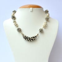 Black Handmade Necklace Studded with Metal Rings & Rhinestones