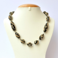 Handmade Necklace with Black Beads having Silver & Golden Chain